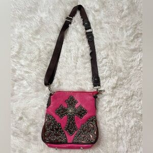 Montana West Pink Crossbody Purse Cowgirl Western Embossed Bling Cross Studded